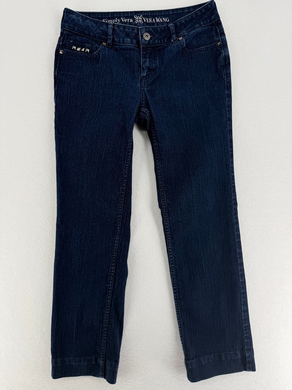 Simply Vera Vera Wang Jeans Womens 4P Dark Wash Studded Straight Leg Stretch